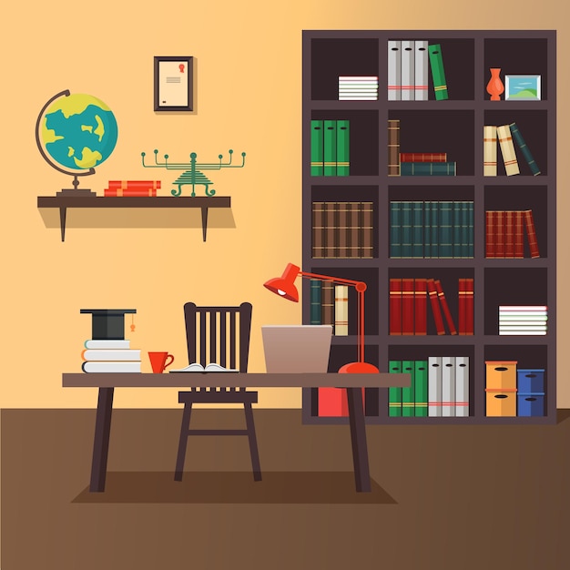 Illustration of modern home office workspace. flat minimalistic style. home office design