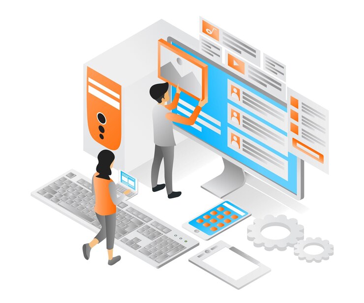 Vector illustration of modern isometric style about ui design and app computer