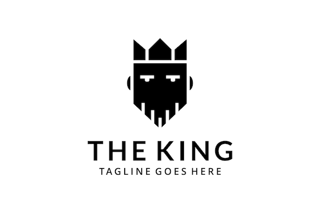 Illustration modern king with crown line art logo design template