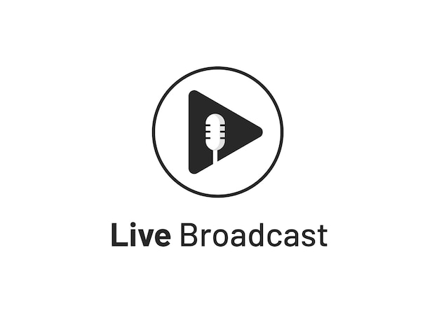 Illustrazione trasmissione in diretta moderna e minimalista con microfono sul design del logo inferiore di riproduzione