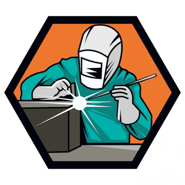 Vector illustration of modern welder logo with helmet