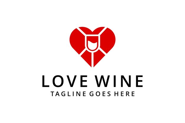 Illustration modern Wine glass drink with heart sign logo design template