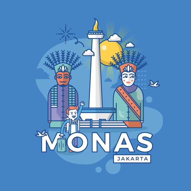 Illustration of Monas Jakarta, Indonesia Landmark