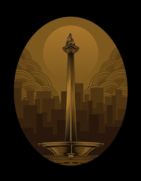 Illustration Monas jakarta landmark icon on black background