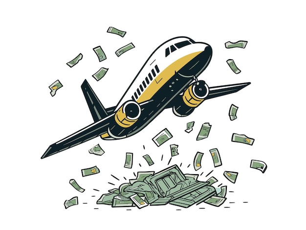 Illustration of money shower from a plane