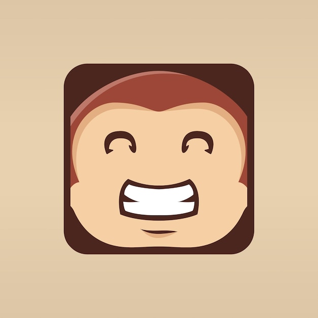 Illustration of monkey face with multicolored brown colors. square icon isolated on brown background