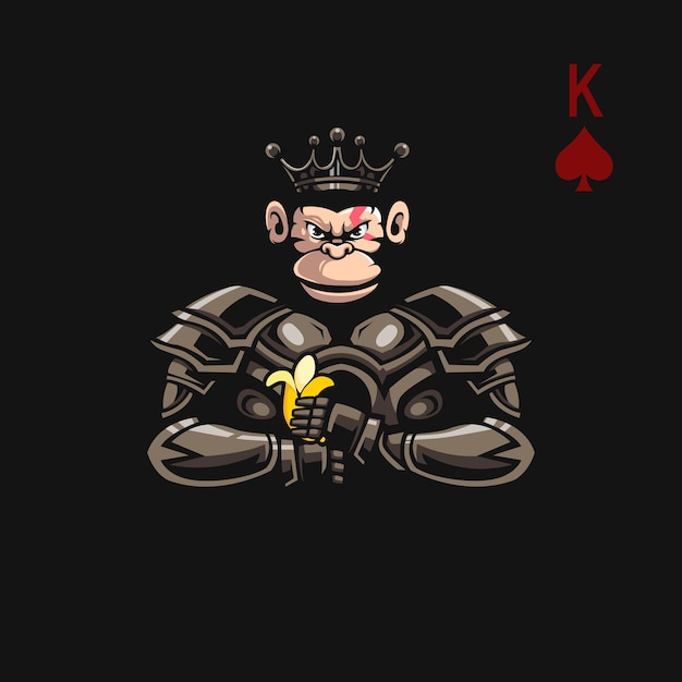 Vector illustration of monkey king wearing armor while carrying a banana