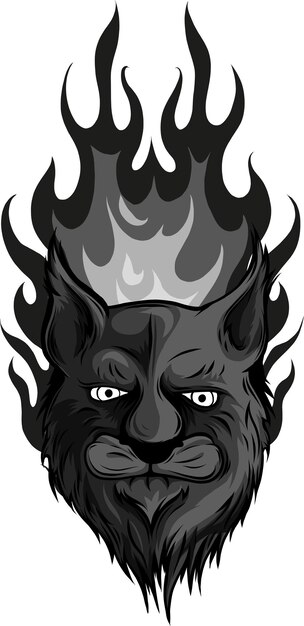 Vector illustration of monochrome lionhead with flames