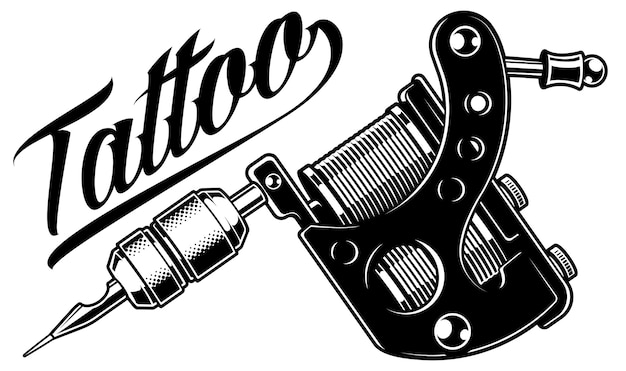 Vector illustration of monochrome tattoo machine. isolated on white background.