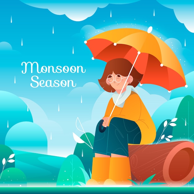 モンスーンの季節と雨の天候の例