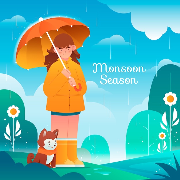 モンスーンの季節と雨の天候の例