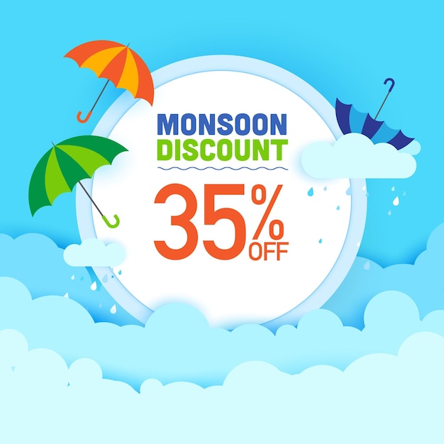 Vector illustration of monsoon special offer banner surrounded with monsoon elements