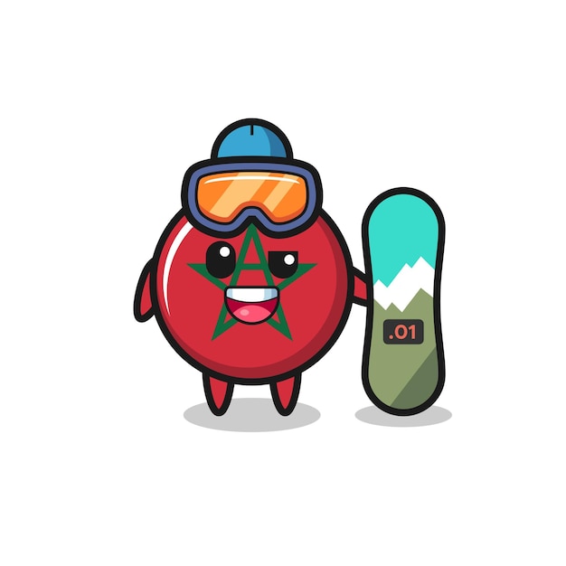 Vector illustration of morocco flag character with snowboarding style