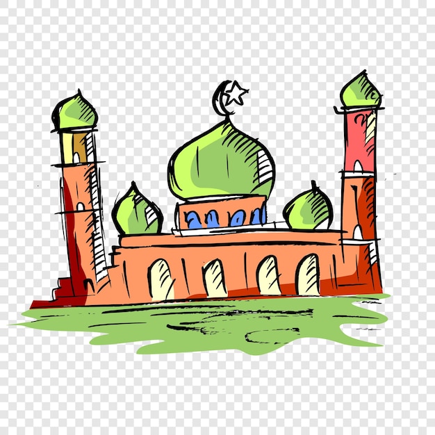 Vector illustration of a mosque doodle and sketch