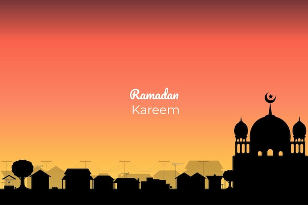 Vector illustration of a mosque and housing with a ramadan theme