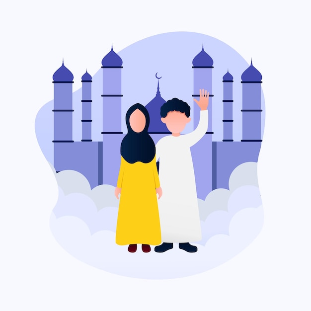 Vector illustration of mosque and muslims for world religion day poster