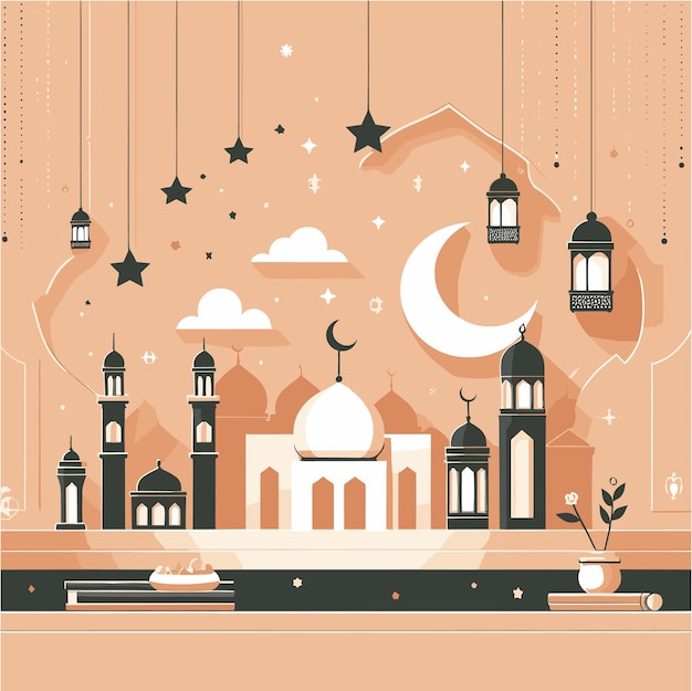 Vector an illustration of mosque and ramadan vibes