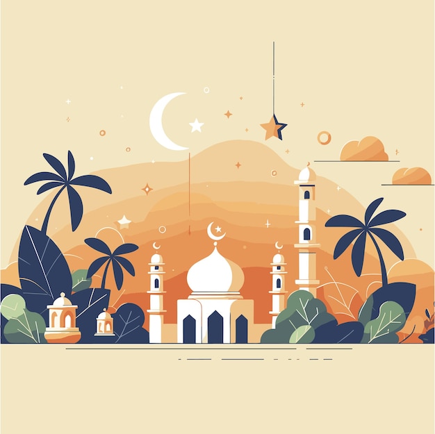 an illustration of mosque and ramadan vibes