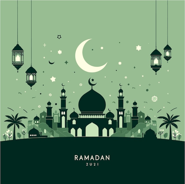 an illustration of mosque and ramadan vibes