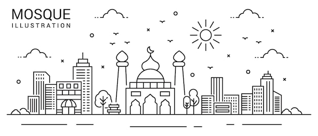 Illustration of a mosque with buildings in thin style