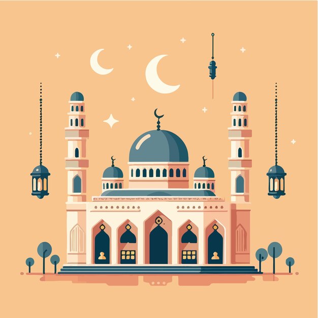 Vettore illustrazione di una moschea con uno stile di design piatto semplice e minimalista