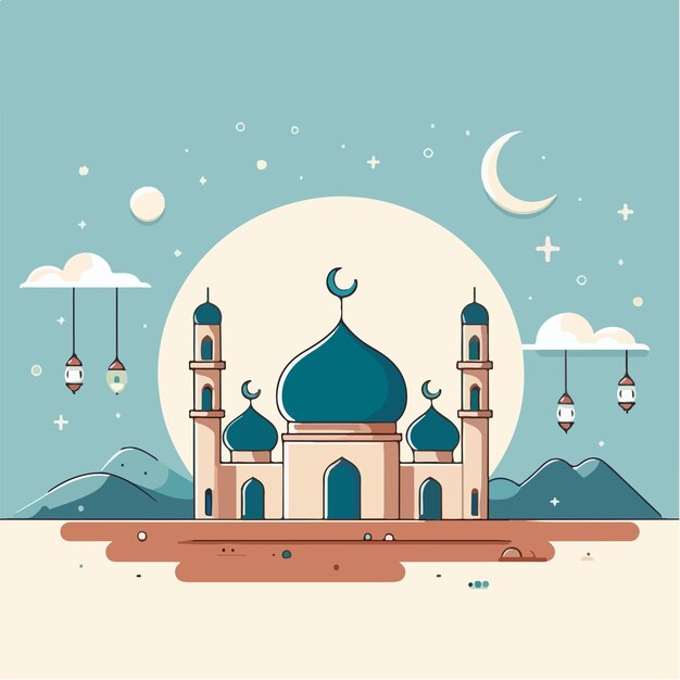 Vector illustration of a mosque with a simple and minimalist flat design style