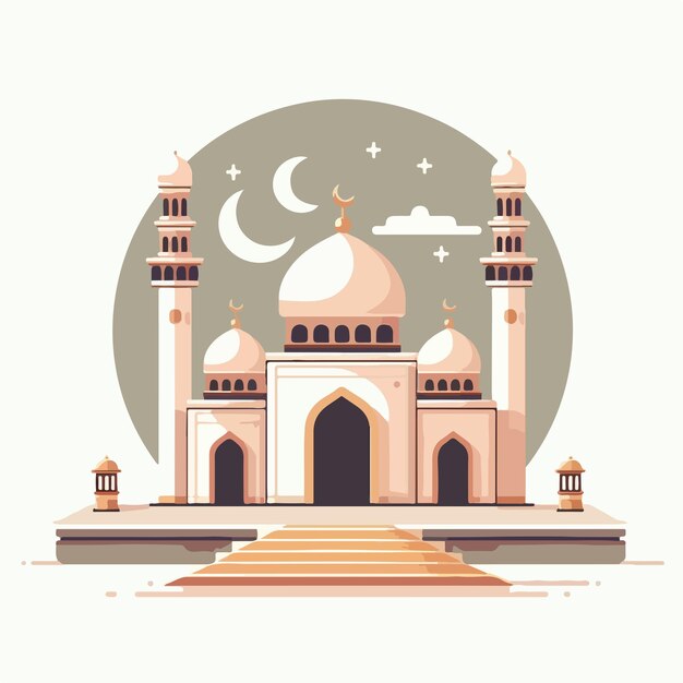Vettore illustrazione di una moschea con uno stile di design piatto semplice e minimalista