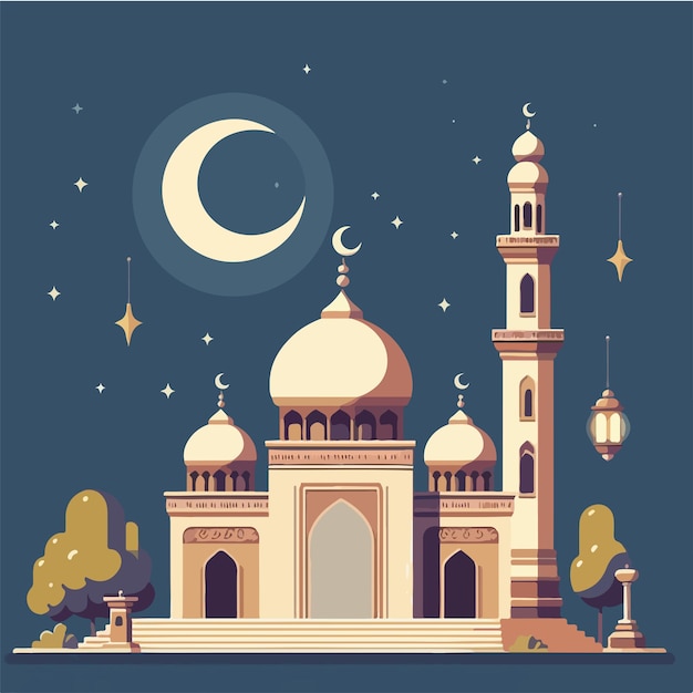 Vector illustration of a mosque with a simple and minimalist flat design style