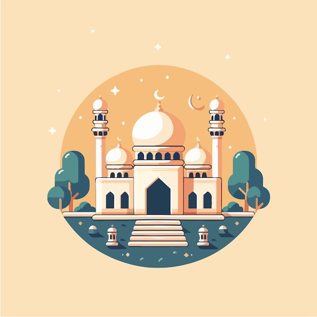 Vector illustration of a mosque with a simple and minimalist flat design style