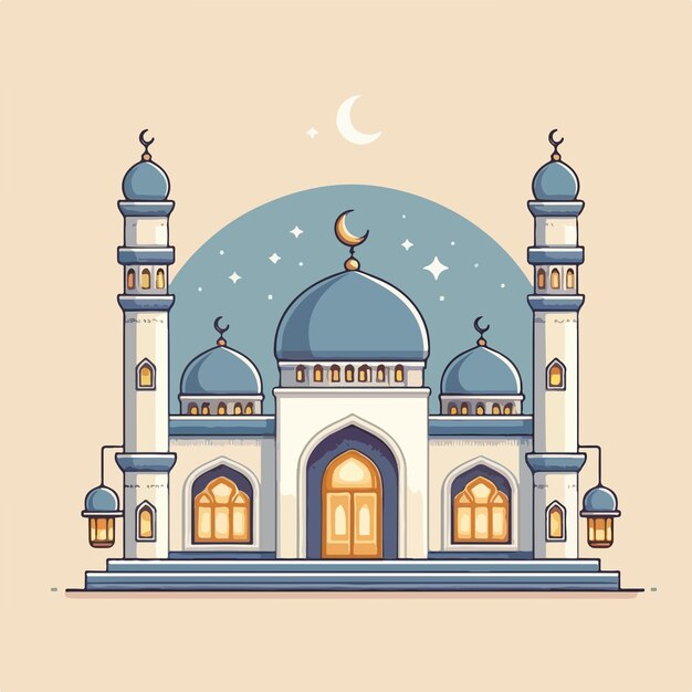 Vettore illustrazione di una moschea con uno stile di design piatto semplice e minimalista