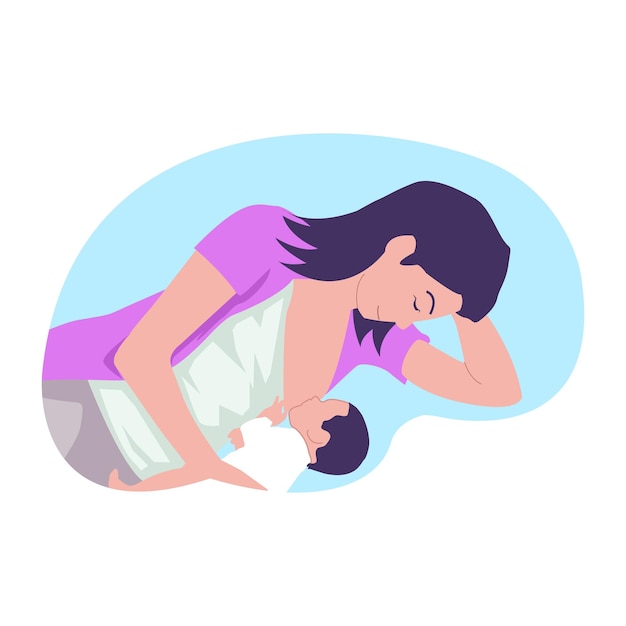 Vector illustration of a mother breastfeeding her child in colorful colors