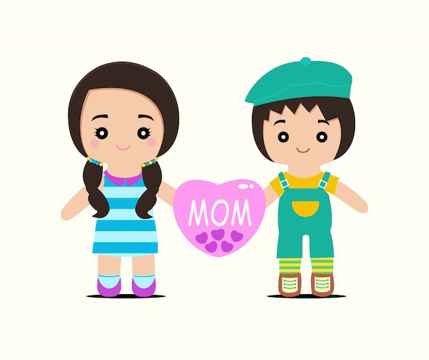 Vector illustration of mother day. kids love her mom