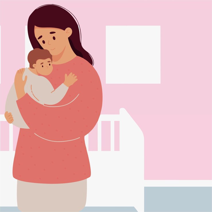 वेक्टर illustration of a mother holding a baby