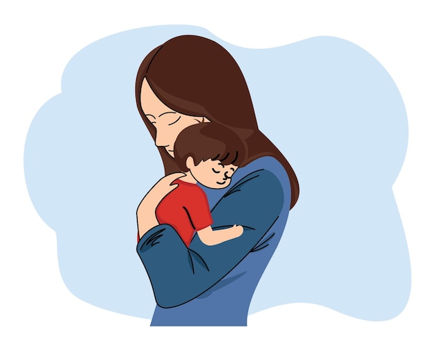 Illustration of a mother holding her child relationship between mother and child mother's love