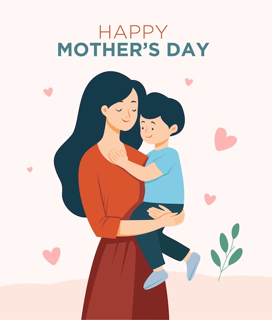 Illustration of Mother Holding her son Mothers Day concept Mother and Son Mother hugging her son