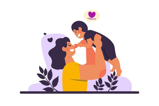 母が息子を愛して育てるイラスト 母の日イラストデザイン
