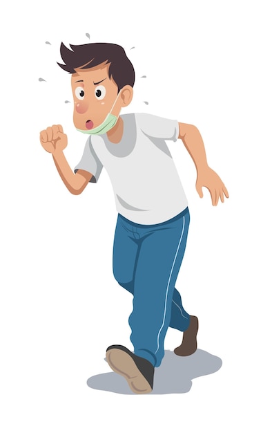 Illustration of motivated man jogging with wearing mask