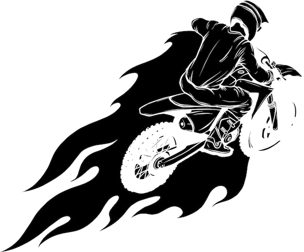 illustration of motocross with flames on white background