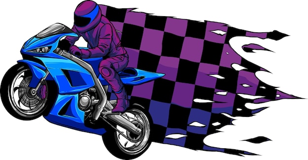 illustration of motorbike with flag racer