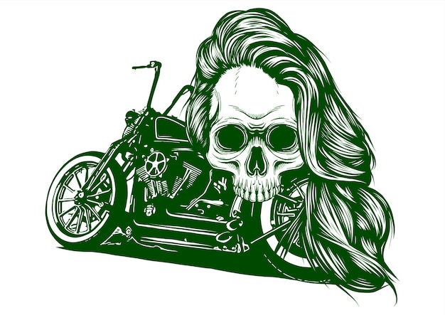 イラスト バイクの女性の頭蓋骨のデザインベクトル