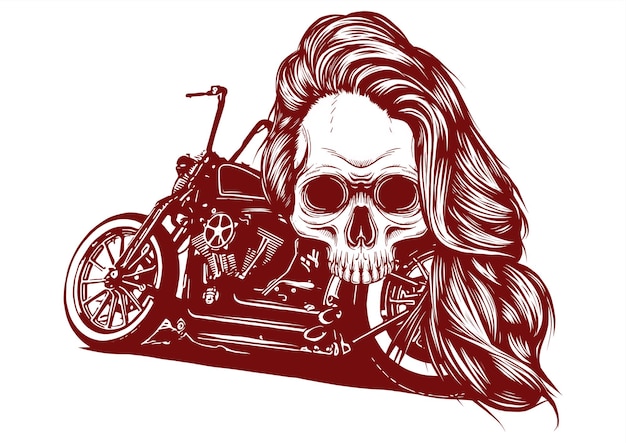 Illustrazione vettore di progettazione del cranio di una donna in motocicletta