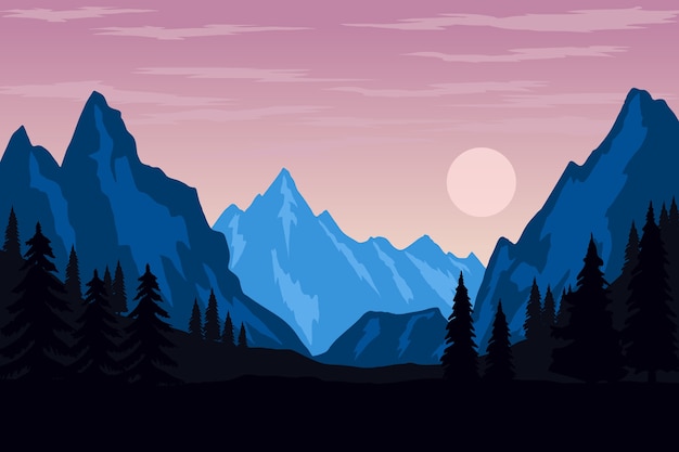 Vector illustration of mountain landscape in  style.  element for poster, flyer, presentation, brochure.  image