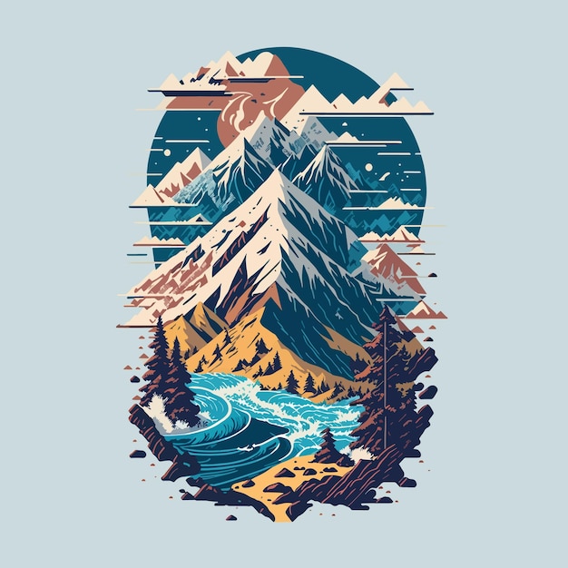 illustration mountain splash t shirt graphic design