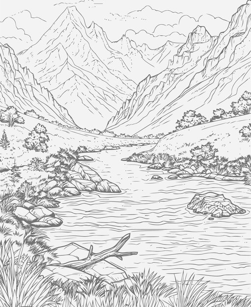 Illustration of a mountain view