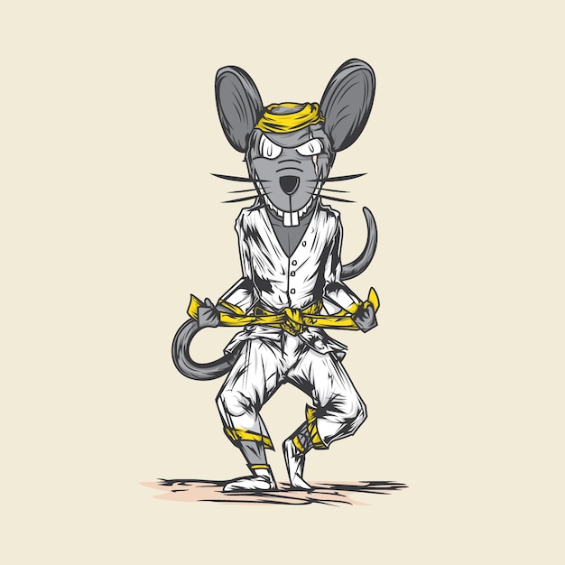 Vector illustration of mouse character in karate or judo athlete style
