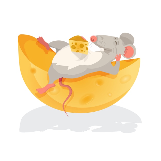 Illustration of a mouse sitting above a cheese