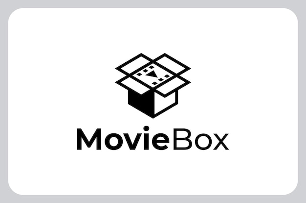 Illustration Movie Cinema Film and Square Box Cube Cardboard logo design