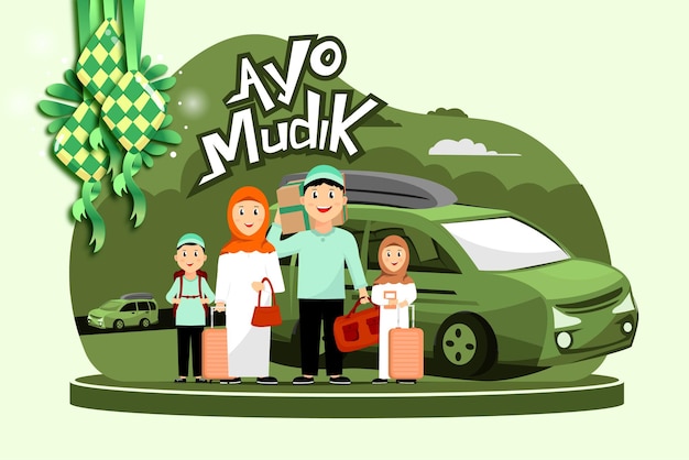 Illustrazione di mudik con la famiglia