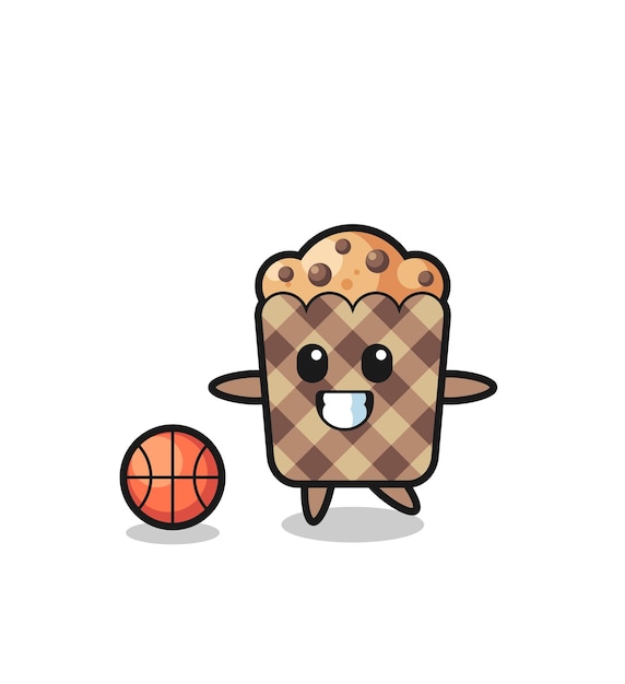 Illustration of muffin cartoon is playing basketball