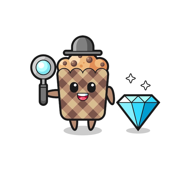 Illustration of muffin character with a diamond  cute design